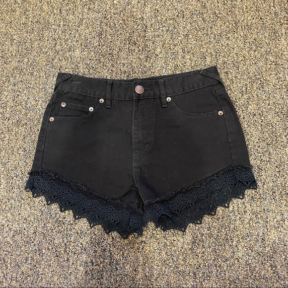 Free People Black Lacey Denim Cutoff Shorts - Picture 2 of 9